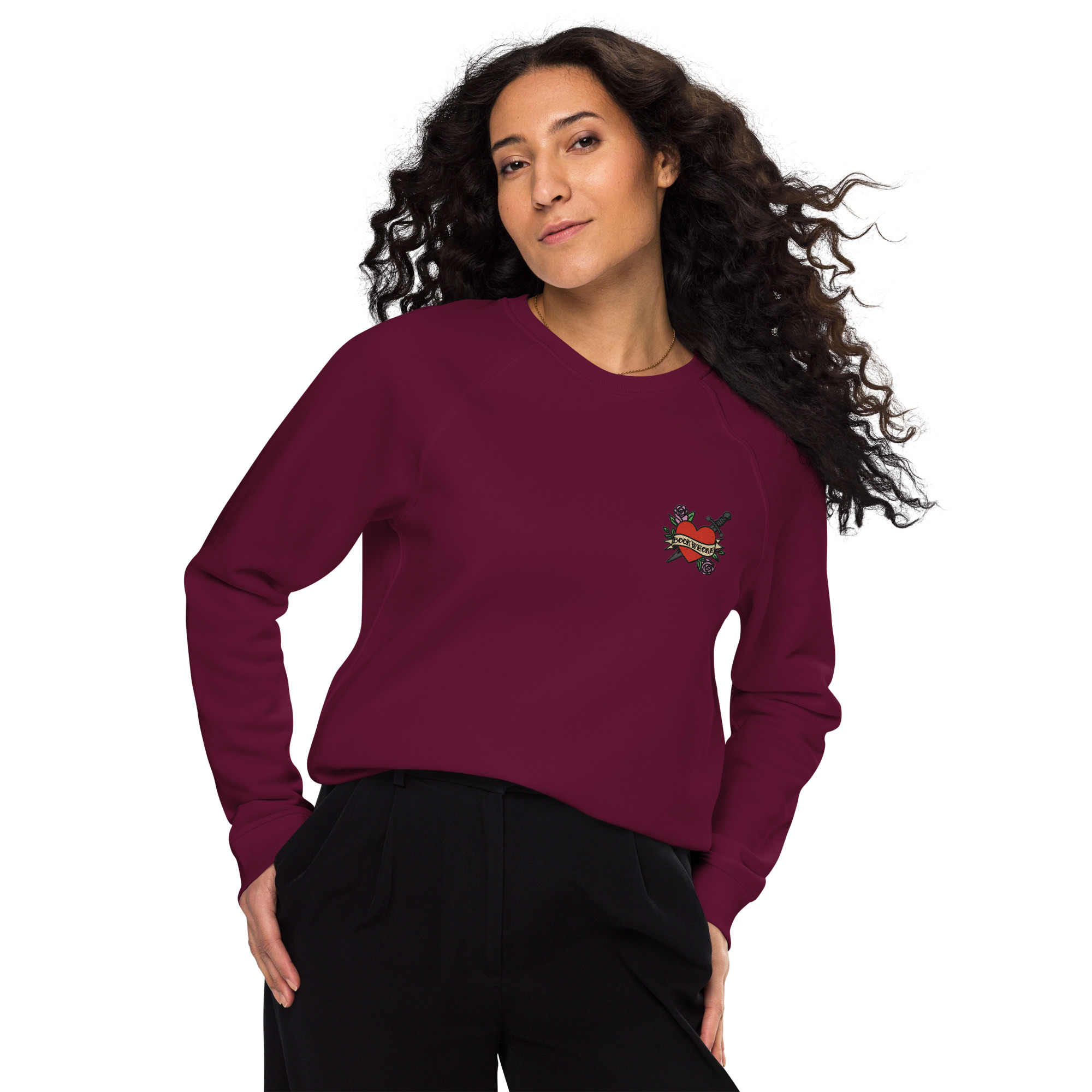 Bookwhore - Unisex organic raglan sweatshirt - Image 3